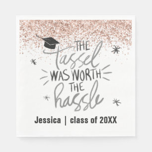 Pink Glitter Tassel Worth the Hassle Graduation  Napkin