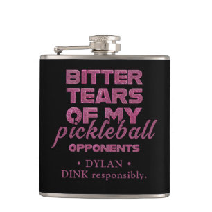 Pink Glitter Tears of My Opponents Personalised Hip Flask