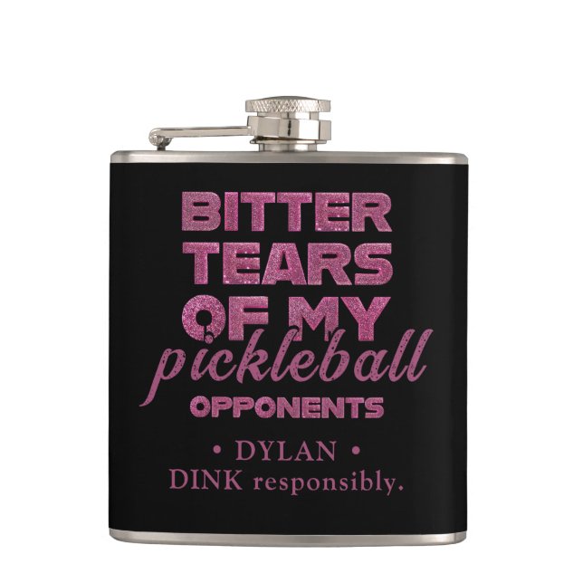 Pink Glitter Tears of My Opponents Personalised Hip Flask (Front)