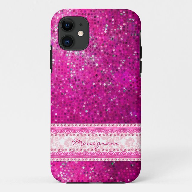Pink Glitter Texture & Pink Damasks Case-Mate iPhone Case (Back)