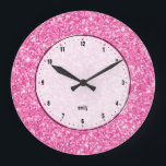 Pink Glitter Texture Print Large Clock<br><div class="desc">Elegant simple pink glitter texture print with black numbers bit of pink diamond print and touch of a metallic shiny look. The design is all image and not any real metallic shine or real glitter.</div>