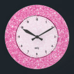 Pink Glitter Texture Print Large Clock<br><div class="desc">Elegant simple pink glitter texture print with black numbers bit of pink diamond print and touch of a metallic shiny look. The design is all image and not any real metallic shine or real glitter.</div>
