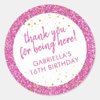 Pink Glitter Thank You Birthday Favour