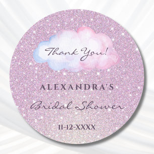 Pink Glitter Trendy Cloud Bridal Shower Thank You Classic Round Sticker