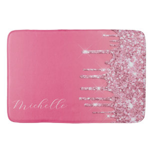 Pink Glitter Trendy Monogram Bath Mat