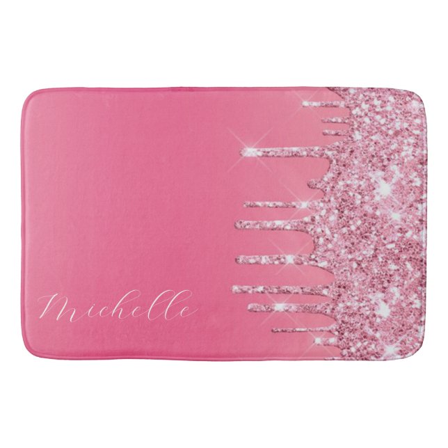 Pink Glitter Trendy Monogram Bath Mat (Front)