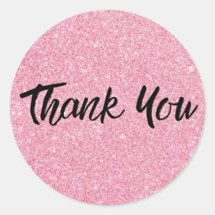Pink Glitter Trendy Thank You Classic Round Sticker