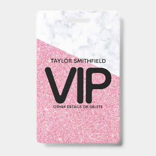 Pink Glitter trendy VIP lanyard badge custom ID Badge