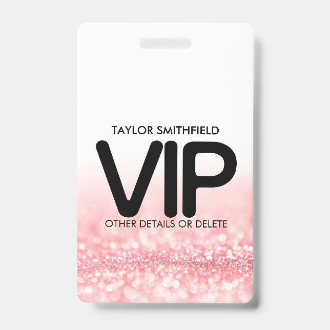 Pink Glitter trendy VIP lanyard badge custom ID Badge (Front)