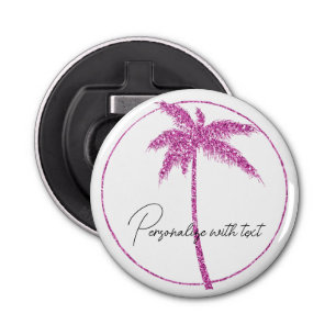 Pink Glitter Tropical Palm Tree    Bottle Opener