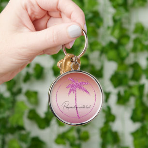 Pink Glitter Tropical Palm Tree     Key Ring