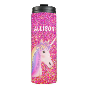Pink Glitter Unicorn Girly Personalized Thermal Tumbler