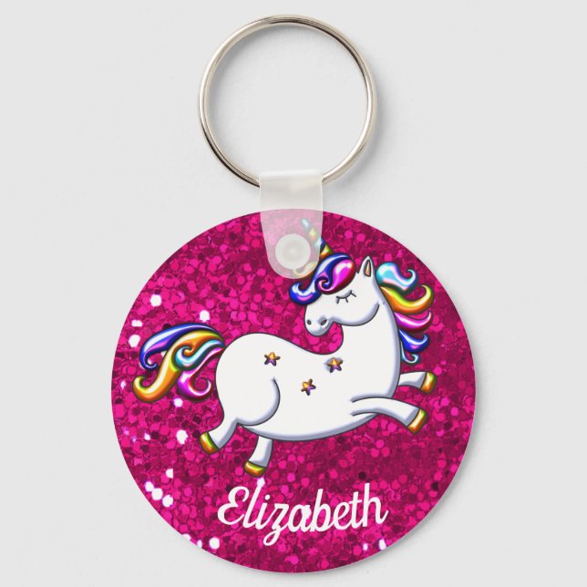 Pink Glitter Unicorn Key Ring (Front)