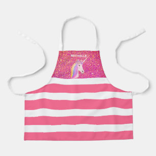 Pink Glitter Unicorn Rainbow Personalized Kids Apron