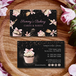 Pink Glitter Utensils Cooking & Cupcake Bakery Business Card