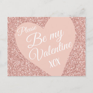 Pink Glitter Valentines Be Mine XOX Postcard