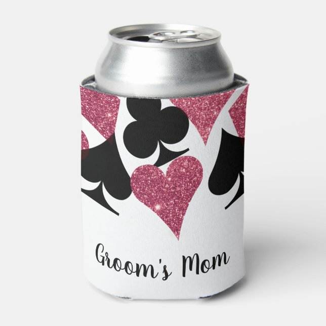 Pink Glitter Vegas Theme Grooms Mum Custom Name Can Cooler (Can Front)