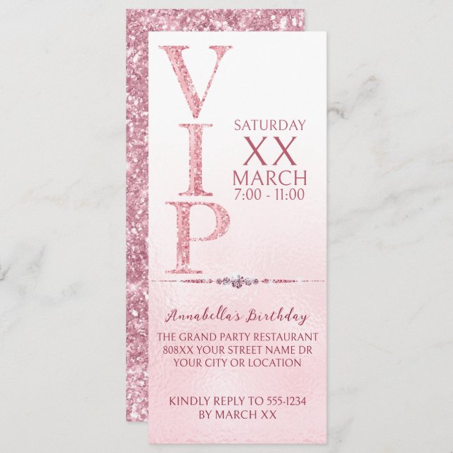 Pink Glitter VIP Ticket Invitation (Front/Back)