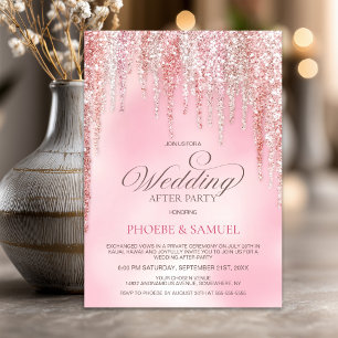 Pink Glitter Wedding After Party Invitation
