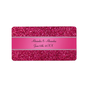 Pink glitter wedding favours label