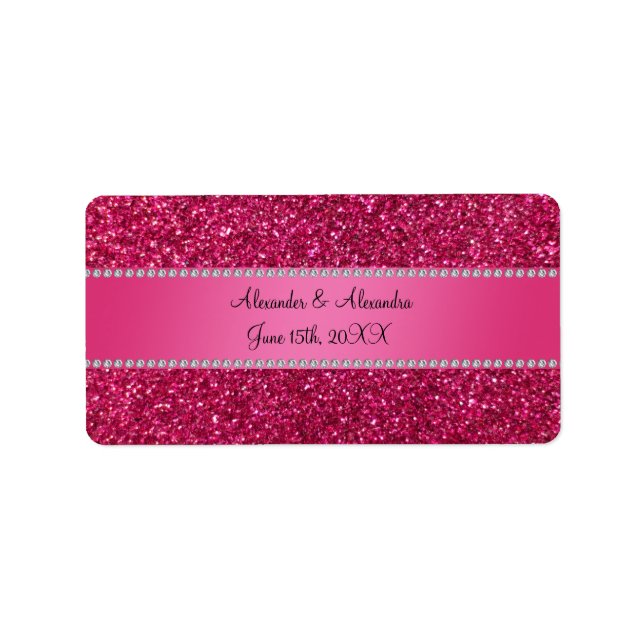 Pink glitter wedding favours label (Front)