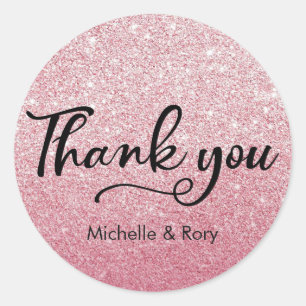 Pink glitter wedding personalized name stickers