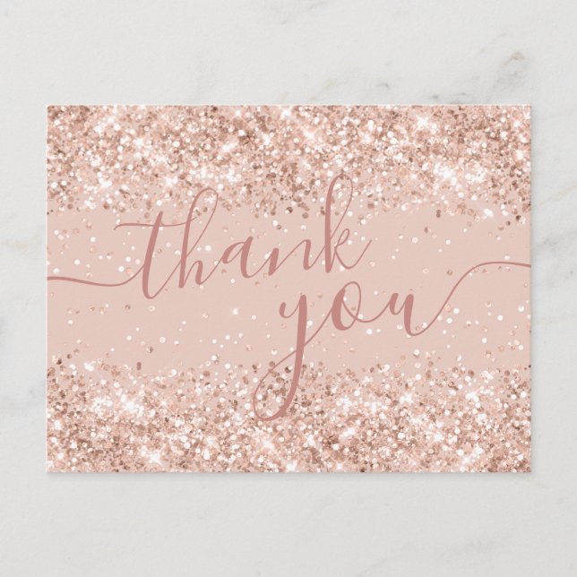 Pink Glitter Wedding Thank You Postcard (Front)