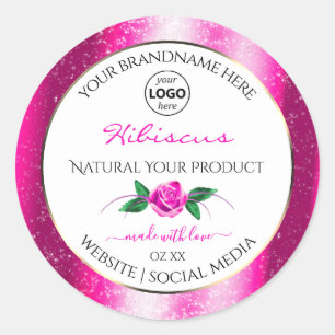 Pink Glitter White Product Labels Floral Rose Logo