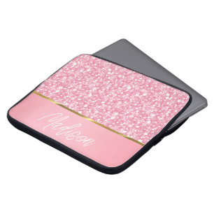 Pink Glitter White Sparks With Monogram Laptop Sle Sleeve