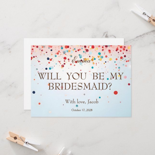 Pink Glitter Will You Be My Bridesmaid Invitation (Front/Back In Situ)