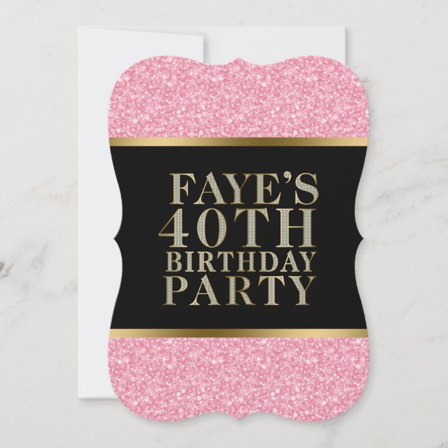 Pink Glitter With Black And Gold Accents Invitation (Front)