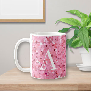Pink Glitter with Initial Coffee Mug