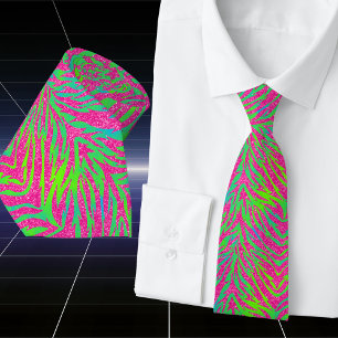 Pink Glitter with Neon Blue Green Tiger Stripes Tie