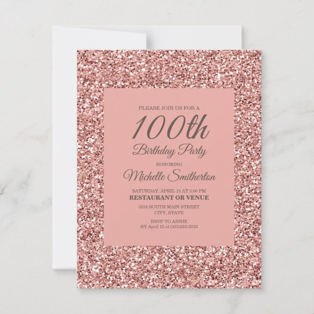 Pink Glitter Women's 100th Birthday Card (Front)