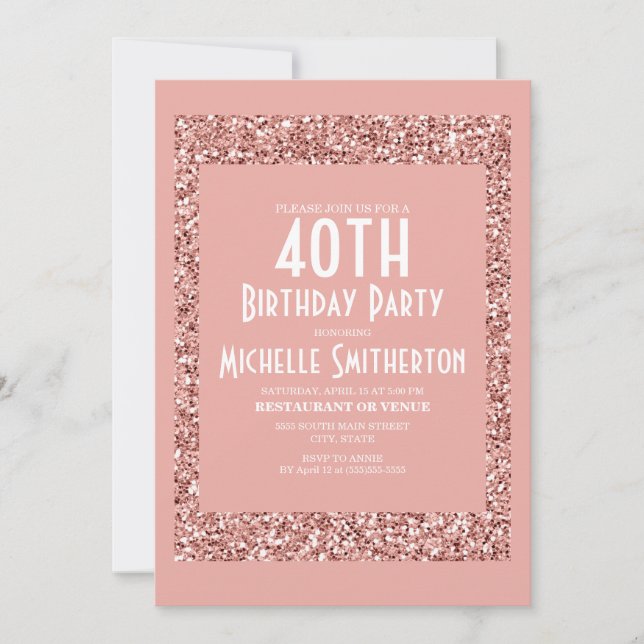 Pink Glitter Women's 40th Birthday Card (Front)