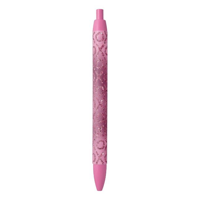 Pink Glitter XOXO Black Ink Pen (Front Vertical)