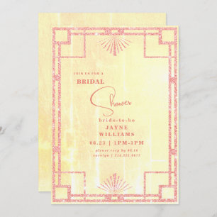 Pink Glitter Yellow Art Deco Briidal Shower Invitation