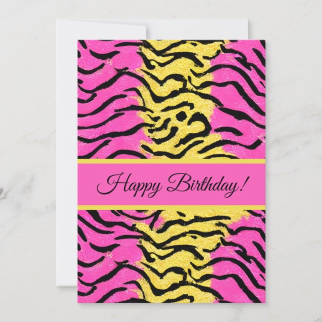 Pink Glitter Zebra Pattern Holiday Card (Front)