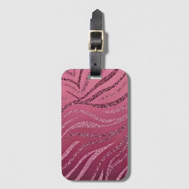 Pink Glitter Zebra Pattern Luggage Tag (Front Vertical)