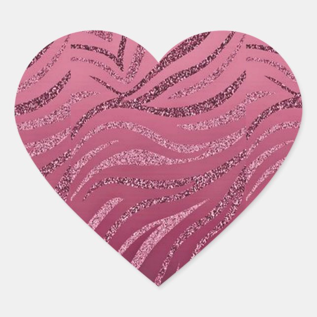 Pink Glitter Zebra Stripes Heart Sticker (Front)