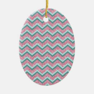 Pink Glitter ZigZag Pattern Ceramic Tree Decoration