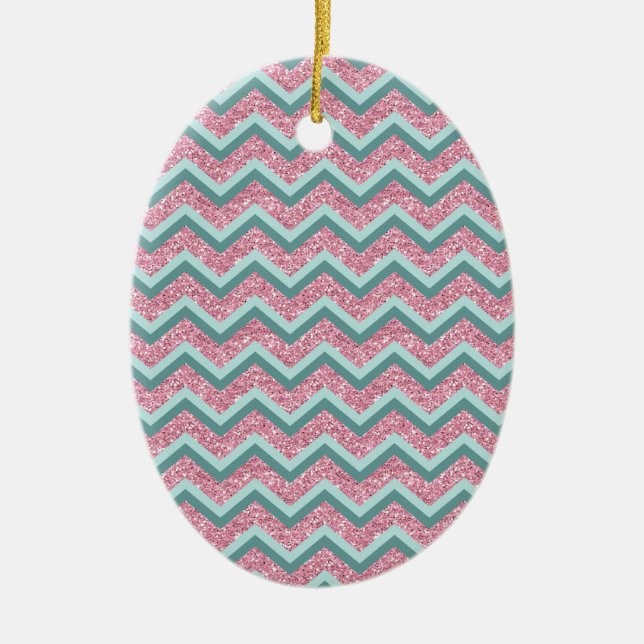 Pink Glitter ZigZag Pattern Ceramic Tree Decoration (Front)