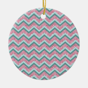 Pink Glitter ZigZag Pattern Ceramic Tree Decoration