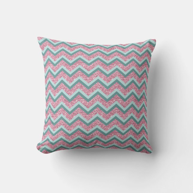 Pink Glitter ZigZag Pattern Cushion (Front)