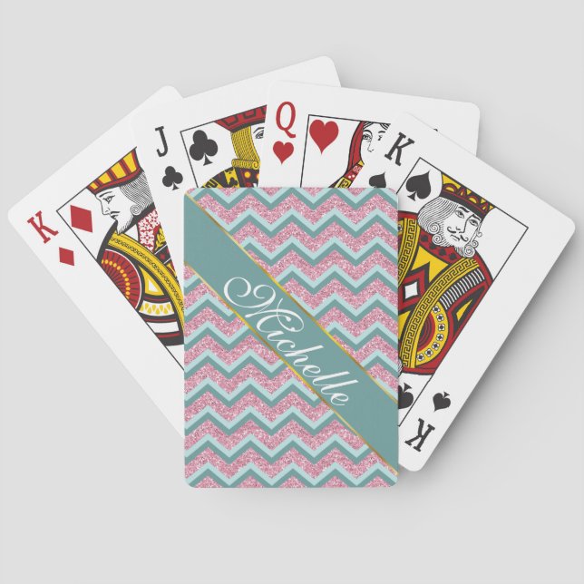 Pink Glitter ZigZag Pattern Playing Cards (Back)
