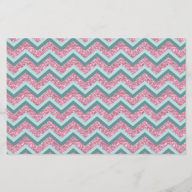 Pink Glitter ZigZag Pattern Stationery (Front)
