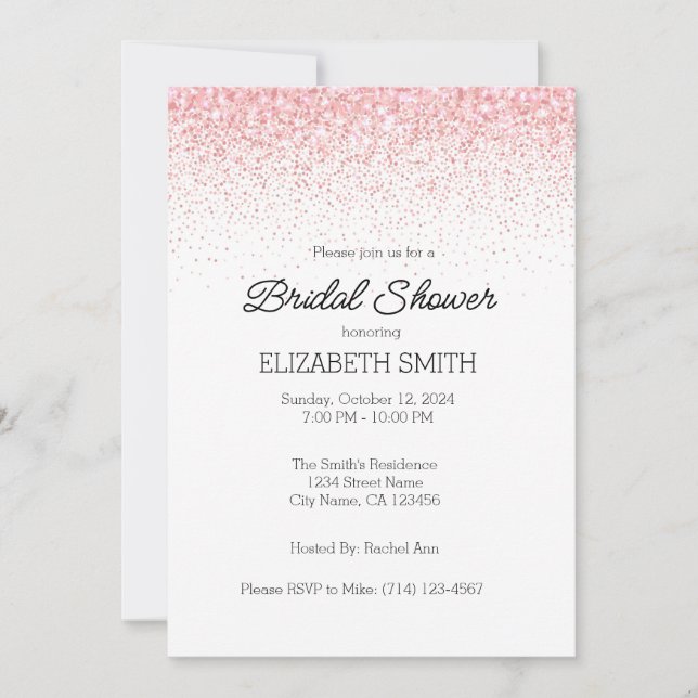 Pink Glittered Bridal Shower Invitation Template (Front)