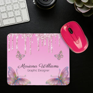 pink glitters butterflies graphic designer mouse pad