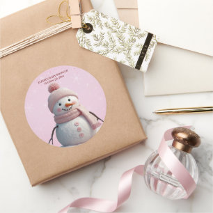 Pink Glitters Winter Snowman Baby Shower Classic Round Sticker