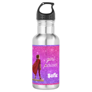 PINK GLITTERY GIRL POWER WATER BOTTLE